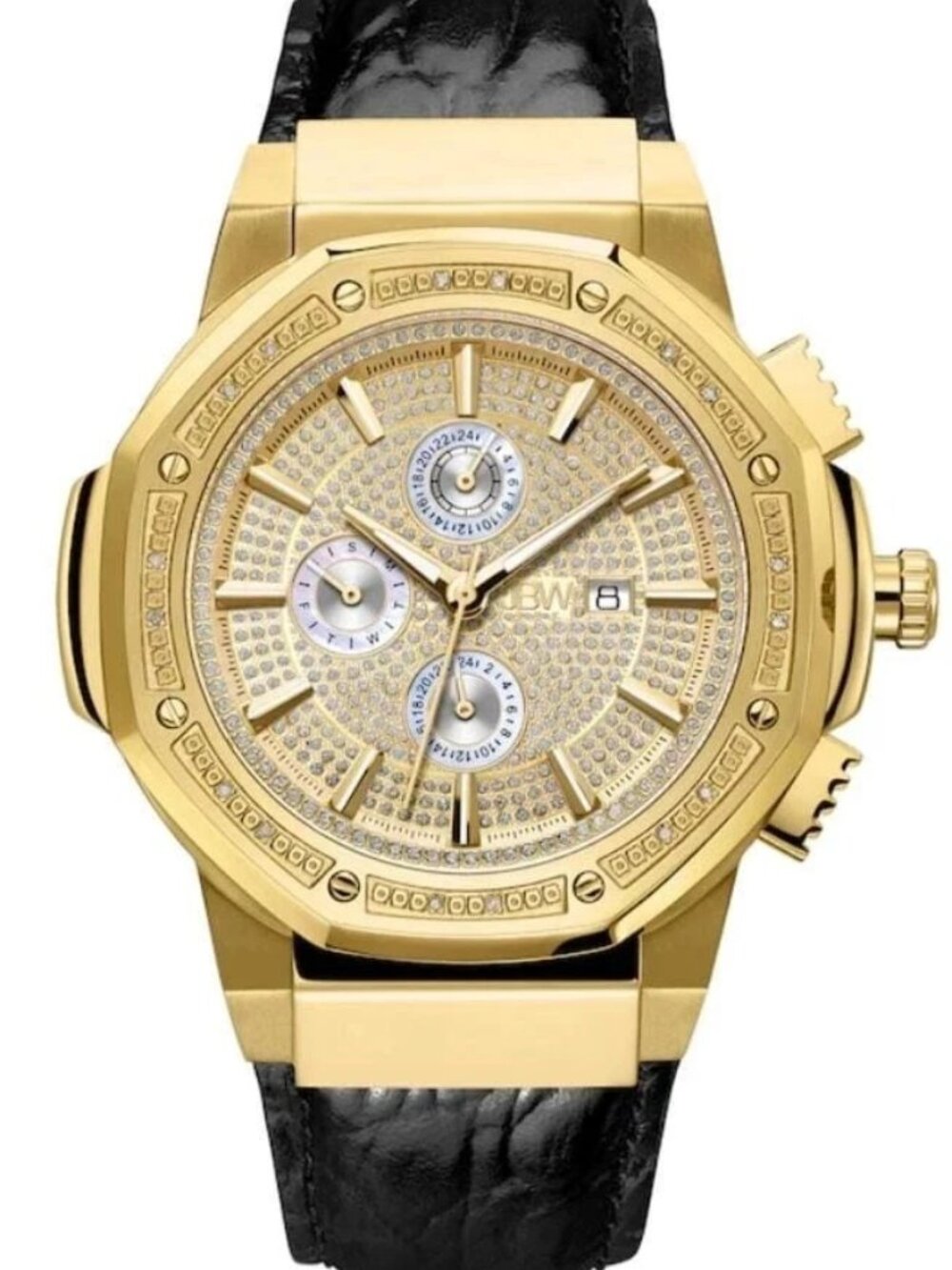 JBW Mens 10-Year Anniversary Gold-Tone Diamond Chronograph Watch